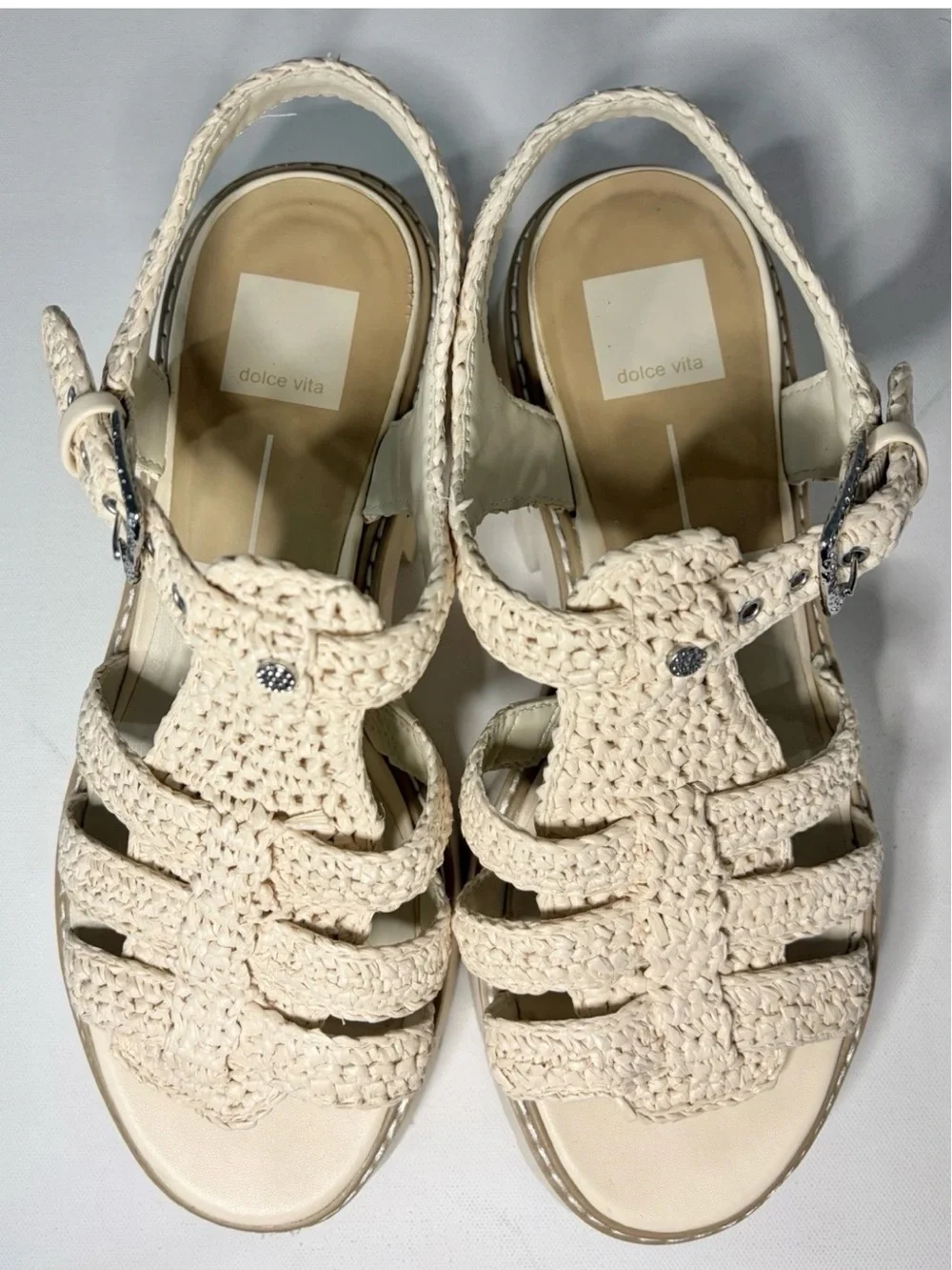 Dolce Vita Cream Crochet Platform Sandals size 8 women's shoes